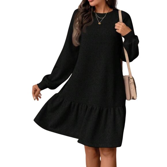 Nine West Dresses & Skirts - Nine West Black Long Sleeve Sweatshirt Dress with Ruffle - Size Large